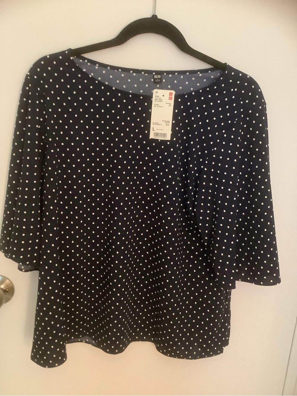 UNIQLO Navy Blue Polka Dot Short Sleeve Blouse